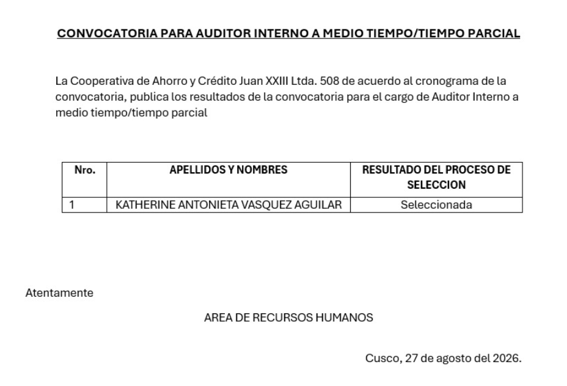 RESULTADO FINAL- CONVOCATORIA 02-2026 - AUDITOR INTERNO