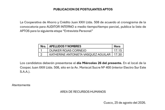 APTOS PARA ENTREVISTA PERSONAL- CONVOCATORIA 02-2026 - AUDITOR INTERNO