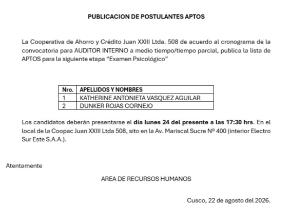 APTOS PARA EXAMEN PSICOLOGICO - CONVOCATORIA 02-2026 - AUDITOR INTERNO